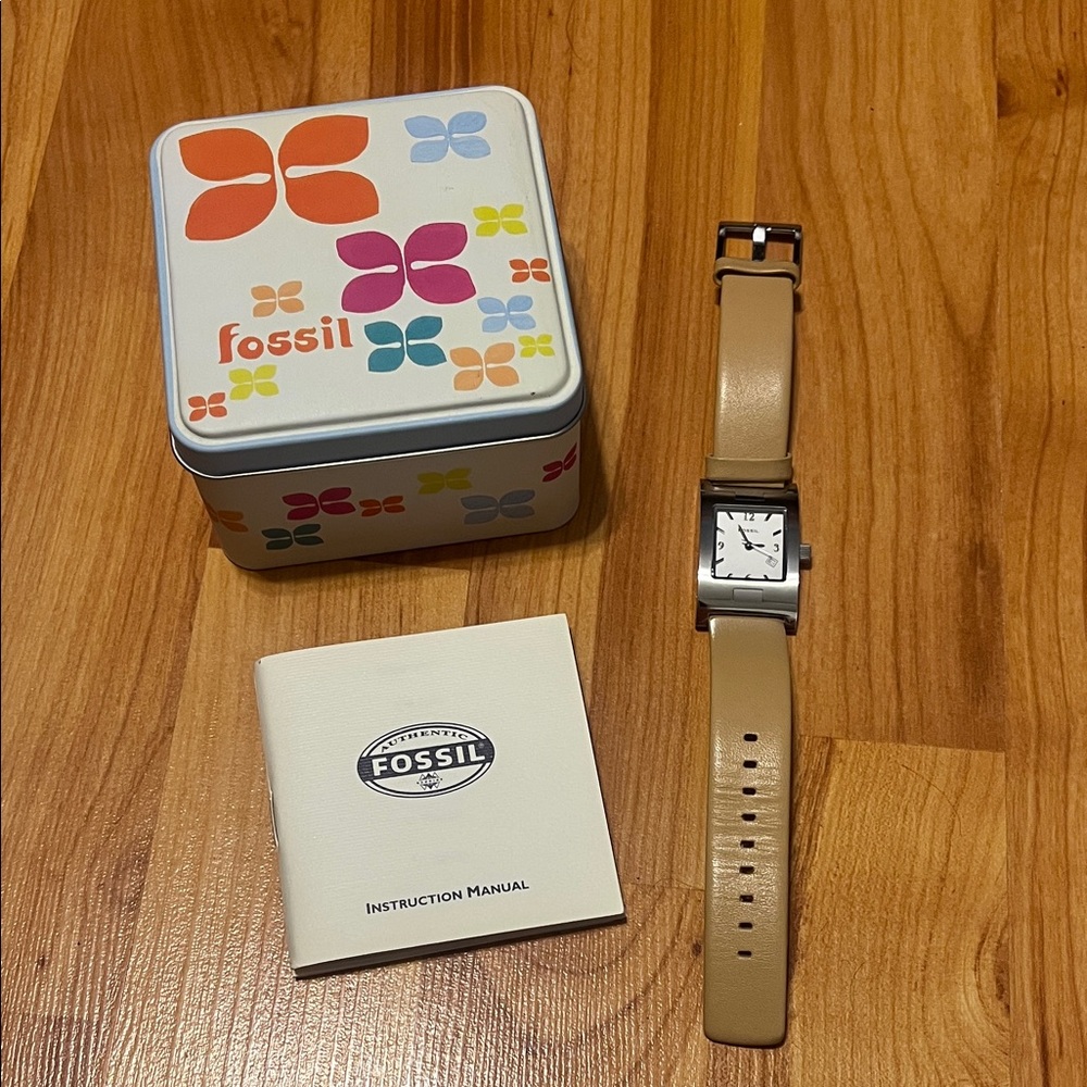 Fossil Beige Strap/Silver Watch - Gently Used